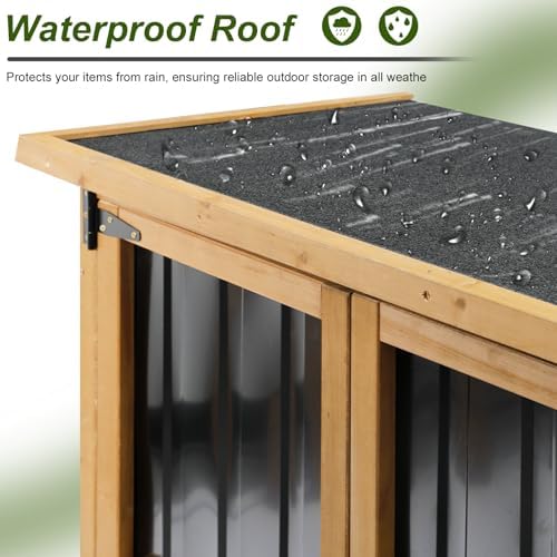 Outdoor Garden Storage Cabinet with Asphalt Roof, Lockable Double Doors