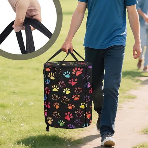 24 Gallon Collapsible Trash Can with Lid and Handles for Outdoor Camping Colorful Animal Paws Print Reusable Garbage Bin Garden Leaf Bin Home and Yard Waster Bag