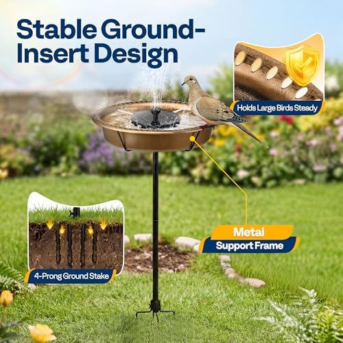 VIVOHOME Oval Bird Bath with Solar Fountain and Metal Ground Stake, Copper