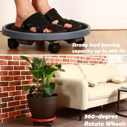 5 Pakcs Large Plant Caddy with Wheels 15.8" Rolling Plant Stands Heavy-duty Plastic Plant Roller Base Pot Movers Plant Saucer on Wheels Indoor Outdoor Plant Dolly with Caster Tray Coaster Red