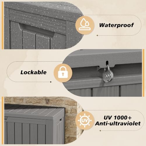 Fancyango 90 Gallon Large Outdoor Storage Deck Box Waterproof, Grey