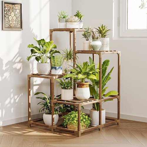 Bamworld Corner Plant Stand Indoor Outdoor Plant Shelf Small Plant Table