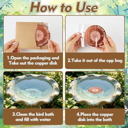 2 Pcs Copper Bird Bath Disc, Solid Copper Disk for Bird Bath, Sunflower Bird Bath Copper Disk, Natural Water Purifier for Outside Bird Bath All-Season