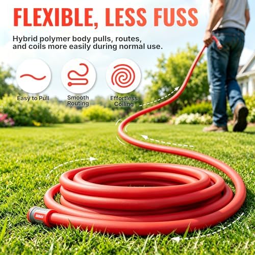 YAMATIC 30FT Flexible Garden Hose 5/8", Brass Swivel Handle Burst 600 PSI