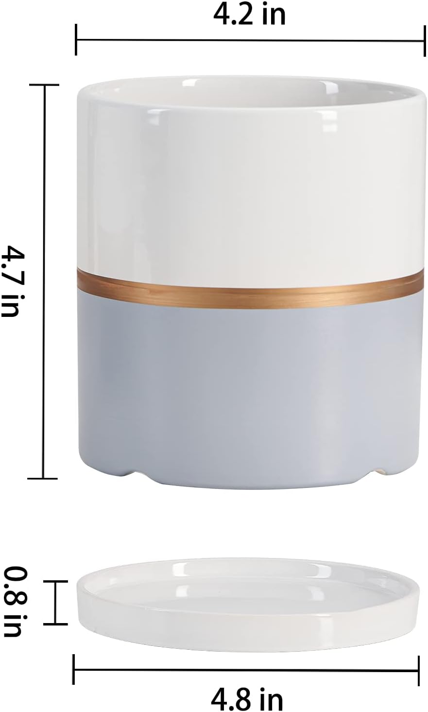 Ekirlin 4 inch Plant Pot - Ceramic Flower Planters Indoor - Modern Succulents Containers with Drain Hole Saucer, Decorate Home, Office & Outdoor (Grey)