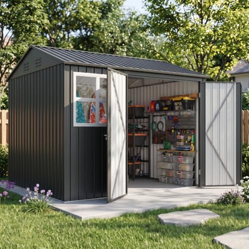 MNLR 8x8 FT Metal Outdoor Storage Shed with Windows