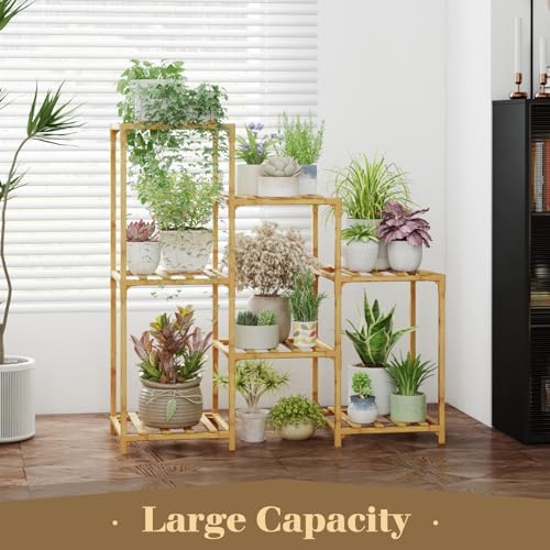 Bamworld Bamboo Plant Stand Indoor Boho Plant Shelf Tiered Plant Rack