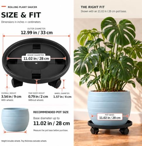 Rolling Plant Stand Outdoor 5 Pack 13 Inch Plant Caddy with Wheels, Black