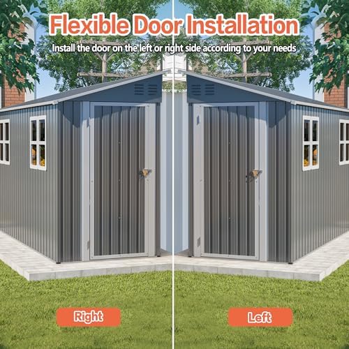 4x10 Ft Outdoor Heavy-Duty Shed, Metal Lean to Shed with Floor Kit and 2 Windows for Tools, Bikes, Patio Equipment, with Left/Right Door Options