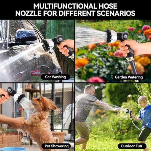 Garden Water Hose Nozzle Metal Heavy Duty Sprayer Thumb Control with 10 Spray Modes Suitable for Watering Plants, Iawn and Garden, Car Washing, Cleaning, Showering Pets and Outdoor Fun, Gray