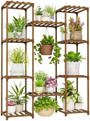 Bamworld Plant Stand Indoor Outdoor Hanging Shelf for Multiple Plants Tall Large Holder for Living Room Patio Balcony Garden (A-Cabinet-Wider)