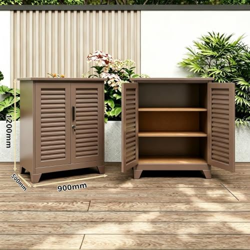Outdoor Storage Shed with Lockable Doors, Large Tool Storage Shed, Brown