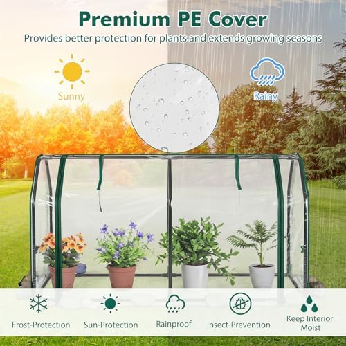 Happygrill Portable Mini Greenhouse w/Roll-up Zipper Door & PE Cover