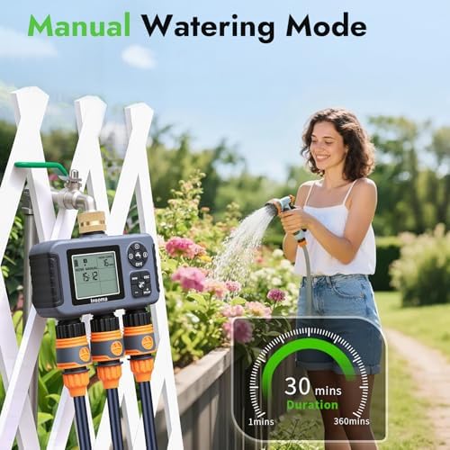 Insoma Water Timer with Brass Inlet, 3 Independent Zones Outdoor Hose Timer for Garden Faucet with Auto/Manual/Rain Delay Mode, IPX5 Waterproof, Sprinkler Irrigation Controller for Yard Lawn