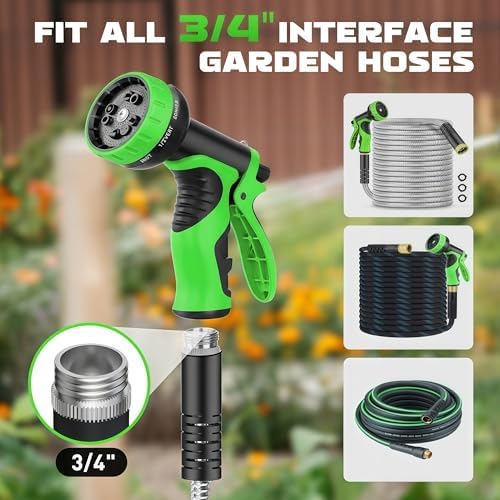 Garden Hose Nozzle with 10 Spray Patterns – High Pressure Water Sprayer for Car Washing, Pet Bathing & Lawn Care with Lock Feature & Comfort Grip – Fits All 3/4" Standard Hoses Thread