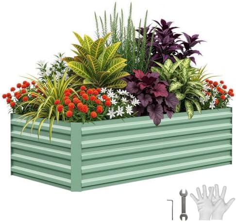 Garvee 8x4x2ft Galvanized Raised Garden Bed Outdoor,Rust-Resistant Raised Garden Beds for Gardening, Easy Assembly Outdoor Garden Box & Planters, Green