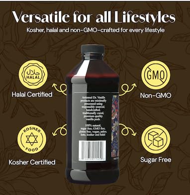 Alcohol-Free Natural Vanilla, Nature Sourced For Baking, Sweet Drinks And More, Small Batch Handcrafted From Madagascar Bourbon Vanilla Pods (16oz)