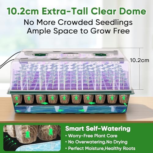 120-Cell Self-Watering Seed Starter Tray with Grow Light, Green