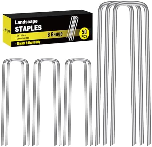 HongWay 50 Pack Landscape Staples, 8 Gauge Thickened Garden Stakes