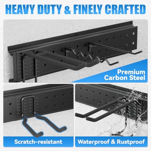 99" Garage Tool Organizer Wall Mounted, Heavy Duty Garage Wall Organizer with 18 Adjustable Hooks, Garden Tool Storage Rack, Holds Up to 700 lbs