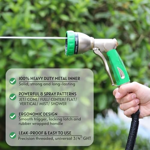 HOSUN 100% Metal Garden Hose Nozzle Sprayer with Ergonomic Handle, Green