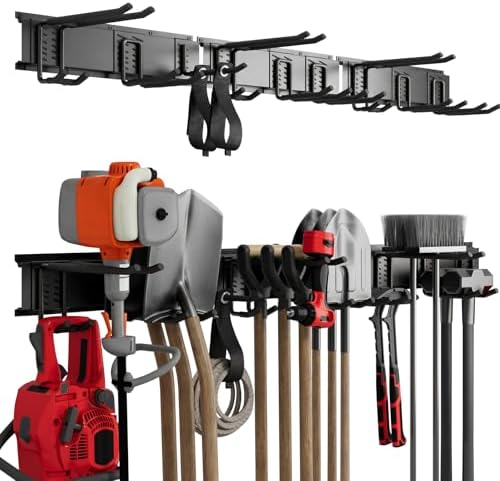 49.5" Heavy Duty Wall Mounted Garage Tool Organizer – 3 Panels & 9 Adjustable Hooks, 690 lbs Load Capacity, Modular Storage for Efficient Tool Organization, Easy Install in Garage, Garden, 14 Pack