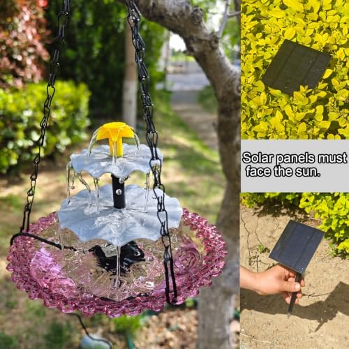 Solar Fountain for Bird Bath, Hanging Outdoor Water Feature with Solar Powered Cascade, Bird Bath Fountain for Garden Patio Yard Made of Transparent Acrylic Water Basin(Gary)
