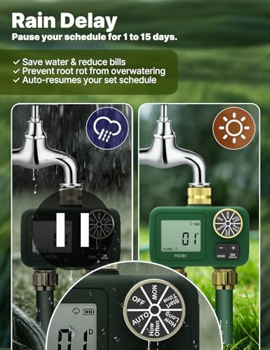 MOES 2 Zone Water Timer, Brass Fittings, Rain Delay, No Wi-Fi Required