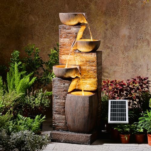 38.2" Solar Fountain Outdoor Garden 4 Tiers Stone Texture Modern Fountain