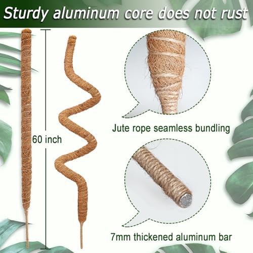 Soupiar 2 Pack 60'' Bendable Moss Pole for Monstera & Pothos - Tall Handmade Coco Coir Plant Support Stakes for Large Climbing Indoor Plants, Potted Houseplant Trellis Accessories