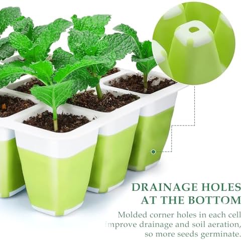 6pcs Reusable Seed Starter Kit, 72 Cells Seed Starter Trays, Silicone Seedling Starter Trays for Starting Plant Seeds with Flexible pop-Out Cells, Indoor Gardening Plant Germination Trays