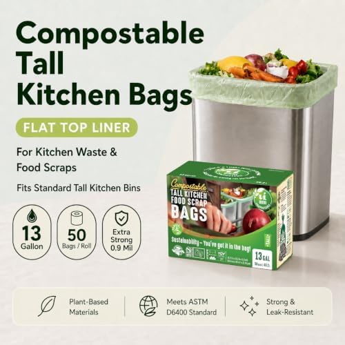UNNI Compostable Bags, 13 Gallon, 100 Count, 49.2 L, Extra Thick 0.9 Mil