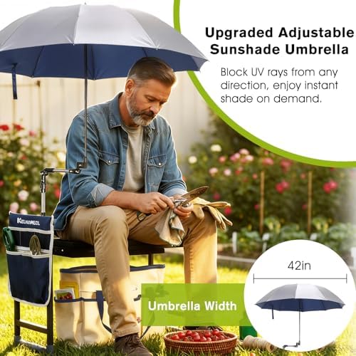 Garden Kneeler and Seat with Umbrella,Heavy Duty Gardening Bench and Stool