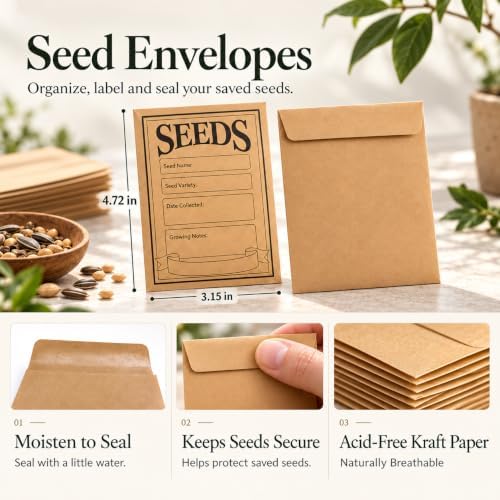 Tirphy Seed Storage Organizer, 50 Clear Pockets, Seed Binder for Gardeners