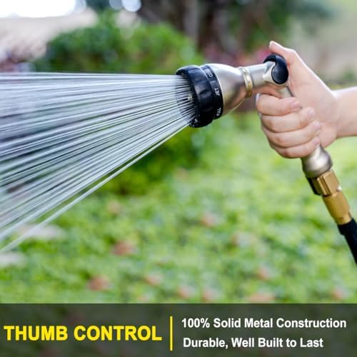 FANHAO Metal Thumb Control Garden Hose Nozzle Heavy Duty, 8 Spray Patterns