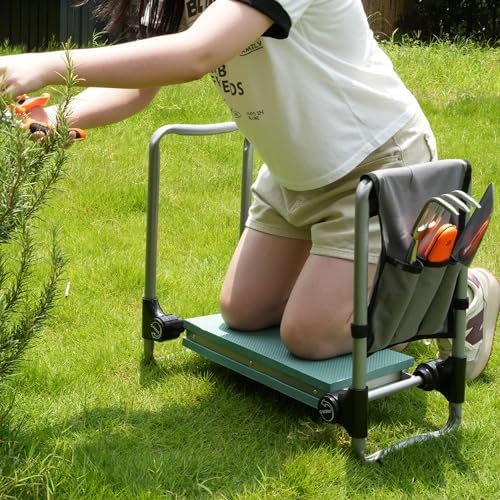 2023 Garden Kneeler and Seat Bench Workseat Folding Gardening Bench with 8" Upgrade Widen EVA Foam Kneeling Pad and Detachable Tool Pouch 2 in 1 Portable Gardening Stools for Back Yard Outdoor Fishing
