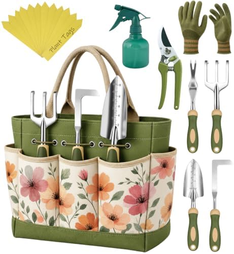 Heavy Duty Gardening Tools - Gardening Gifts for Women, Men, Mom, Dad - Durable, Ergonomic Garden Tools Set (Floral)