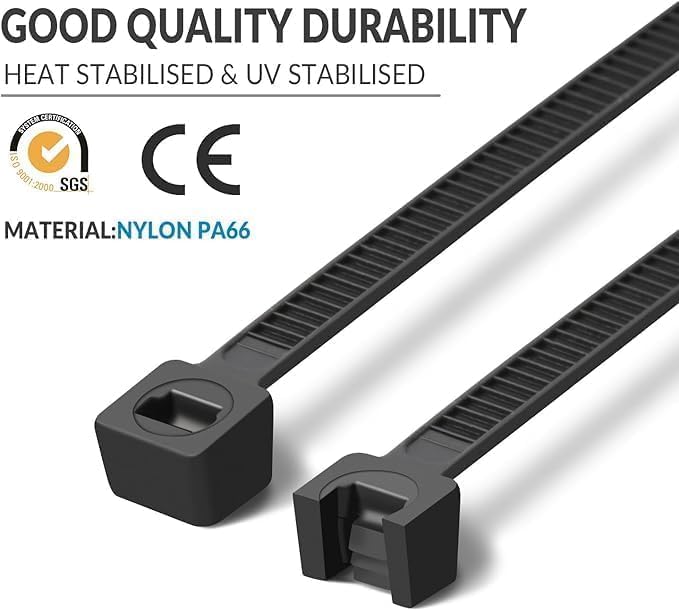 XINGO 8 Inch Black Zip Ties Heavy Duty 100 Pack, 120 LBS Tensile Strength, Premium Nylon Cable Wire Ties, Self-locking Plastic Ties for Indoor and Outdoor Use