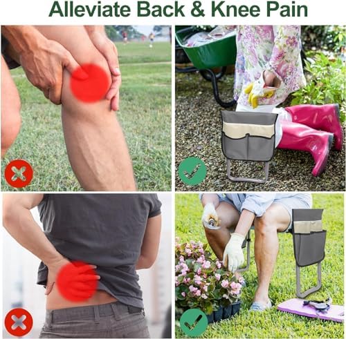Foldable Garden Kneeler and Seat, New Generation Gardening Stool with 2 Tool Pouches, with Wider&Softer EVA Kneeling Pad, Gardening Gifts for Parents Seniors, Lightweight & Heavy Duty