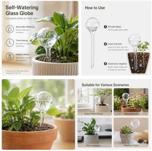 4 Pack Clear Self Watering Globes, 10oz Plastic Plant Water Bulbs, Automatic Self Watering Planter Insert for Indoor Houseplants Garden
