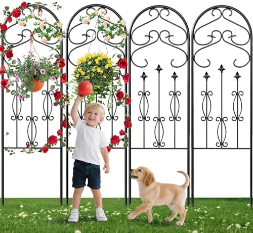 AMAGABELI GARDEN & HOME 4 Pack Large Garden Trellis for Climbing Plants Outdoor 60” x 18” Iron Plant Trellis for Potted Plant Support Tall Wall Metal Trellis Rose Vine Cucumber Black