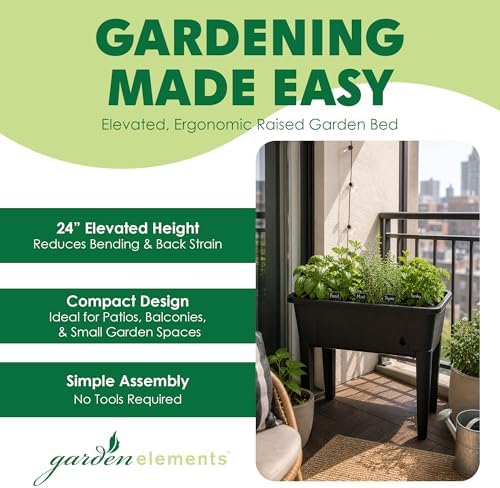 Garden Elements Black Elevated Raised Garden Bed, 29.5" x 15" - Self-Watering Planter Box with Ventilated Grow Dome for Indoor/Outdoor Vegetables, Herbs & Seed Starting