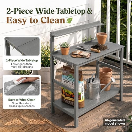 YEFU Potting Table, All-Weather Resistant,Grey