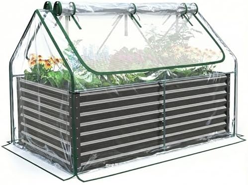 Quictent Raised Garden Bed with Cover Galvanized Planter Box 6x3x2ft