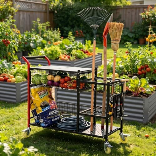 Anleolife 3-in-1 Garden Cart: Workstation, Harvest Basket & Tool Rack