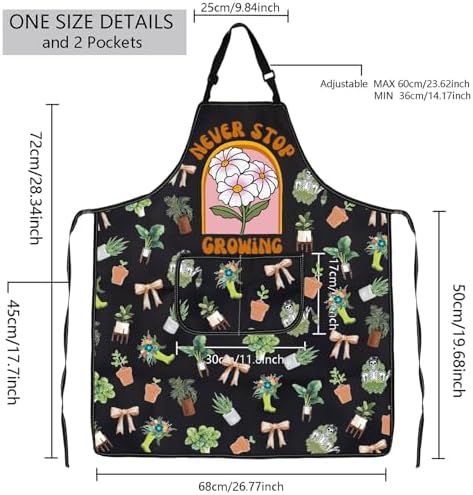 MBMSO Plant Themed Apron with Pockets Never Stop Growing Gifts for Plant Lover Garden Planting Apron for Gardener Lady Gifts