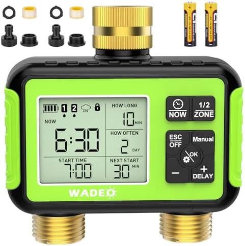 Brass 2 Zone Water Hose Timer, Waterproof Programmable Sprinkler Timer