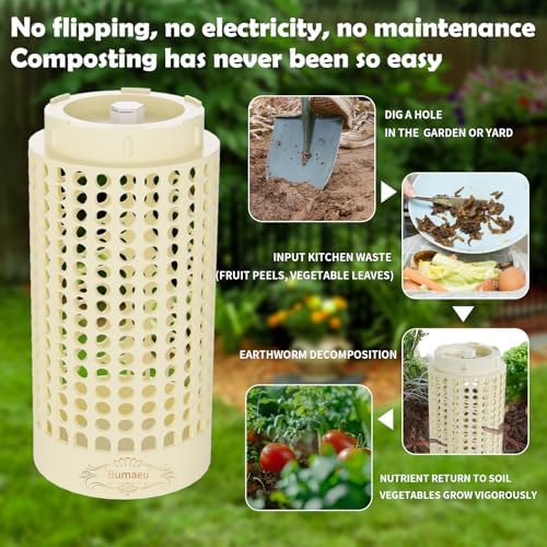 Underground Worm Farm, Garden Mini vermicomposting bin for use in Outdoor Gardening from Kitchen Food Waste, with Holes and lid, White (10.2x4.3x4.3IN)