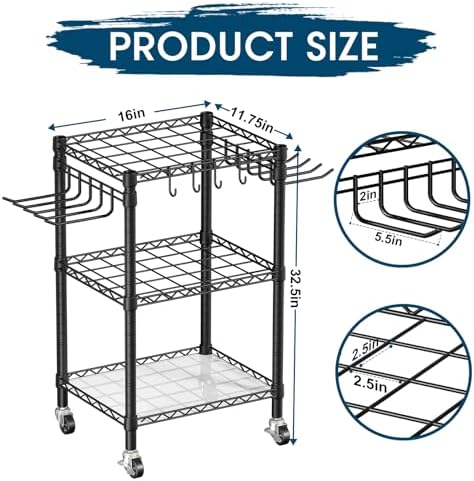 T1 Garden Tool Organizer（With Lockable Wheels）Heavy Duty Garage Tool Storage for Yard，Shed，Outdoor and Lawn，Freestanding Tool Organizers and Storage UP to 50 Tools，Black with Anti-Tip Device