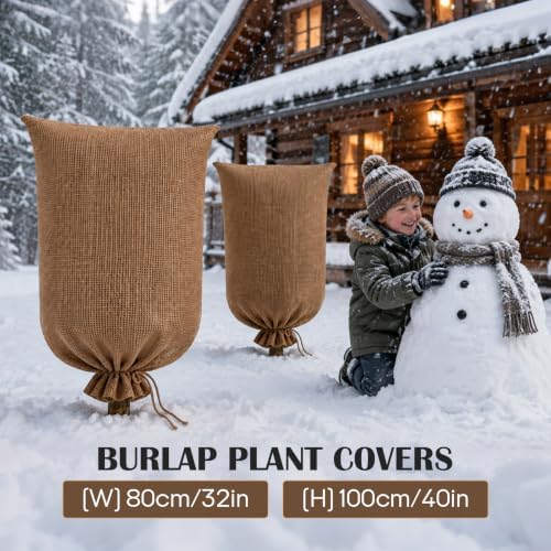 2 Pack 32” × 40” Burlap Winter Plant Cover Bags with Drawstring